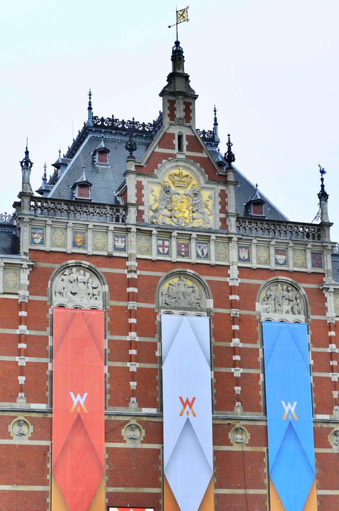 Centraal Station prepping for a historic Queens Day (Queen Beatrix was to abdicate the throne to her son, William)